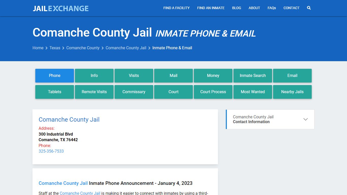 Inmate Phone - Comanche County Jail, TX - Jail Exchange