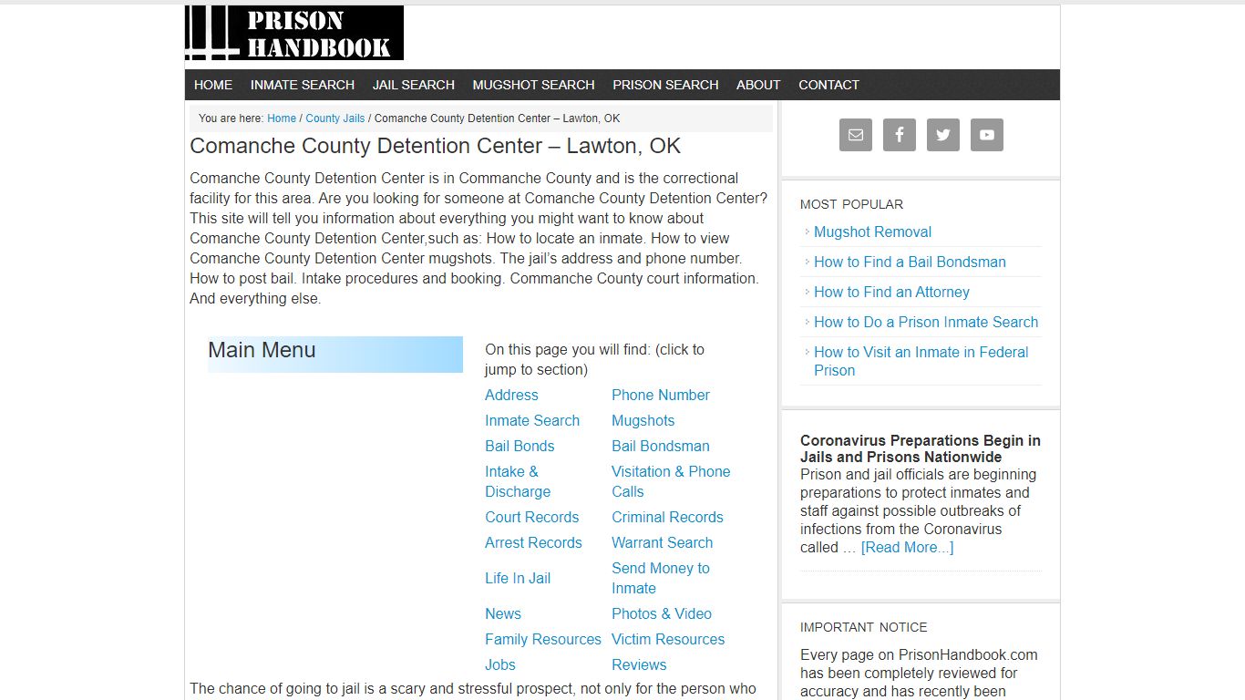 Comanche County Detention Center – Lawton, OK - Prison Handbook